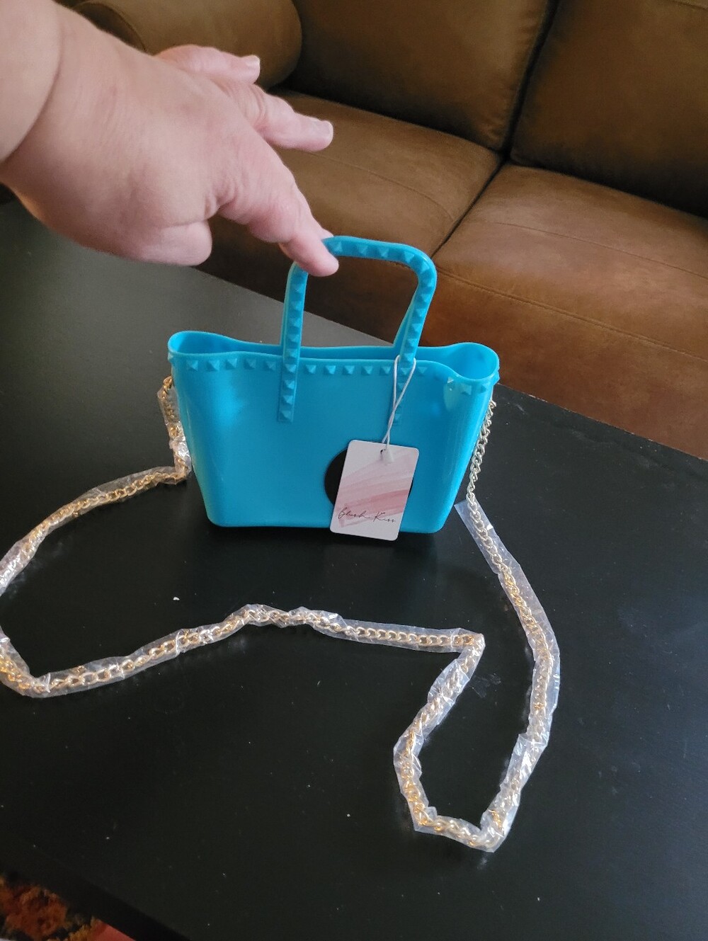 Turquoise Mini Tote Shoulder Bag with Chain Strap
